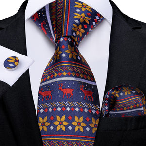 Mens Christmas Tie Set Red Blue 8cm Wide Silk Neck Tie Gift For Men Wedding Accessories