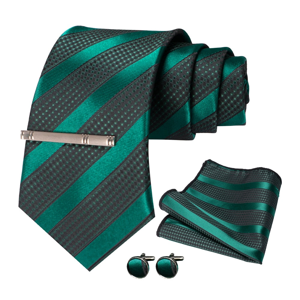 JEMYGINS Men Green Ties Striped Tie Paisley Silk Wedding Tie For Men Necktie Hanky Cufflink Set Party Business Fashion Designer