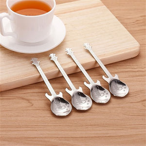 4 Pc Coffee Spoons Guitar Silver TeaSpoons Stainless Steel Mini Retro Dessert Cake Dinner Child Spoon Kitchen Accessories Party