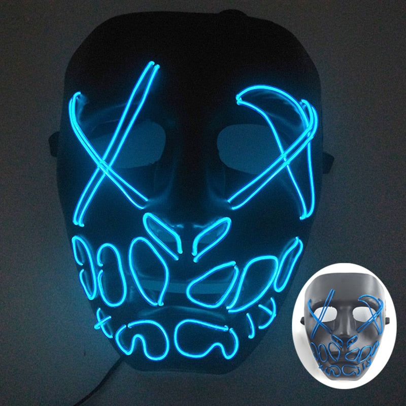 Halloween Neon Led Purge Mask Masque Masquerade Party Masks Light Luminous In The Dark Funny Masks Cosplay Costume Supplies