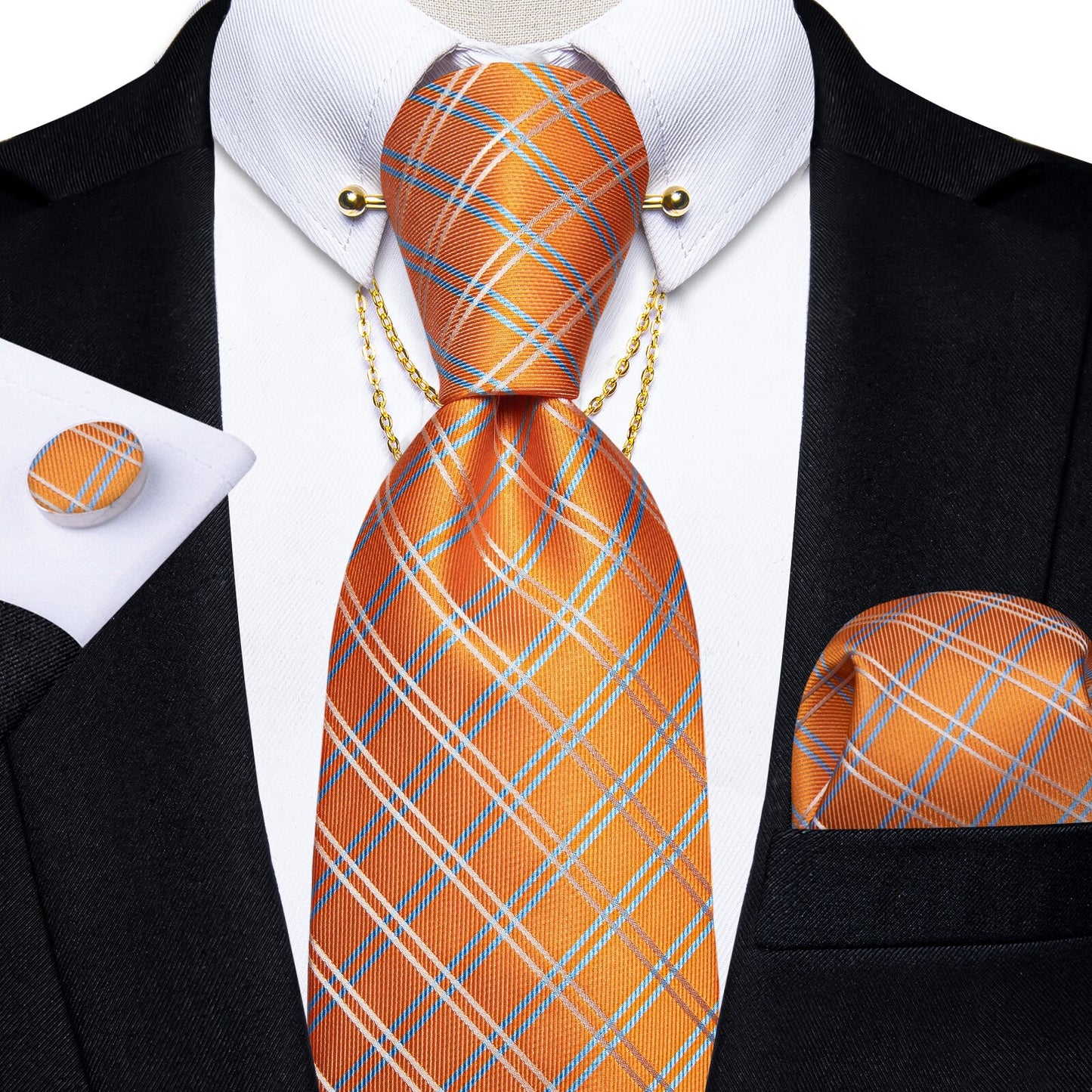 Luxury Black Gold Paisley Silk Ties For Men 8cm Men's Wedding Neck Tie Pocket Square Cufflinks Set Collar Pin Men's Gift