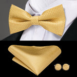 Hi-Tie Classic Black Bow Ties for Men 100% Silk Butterfly Pre-Tied Bow Tie Pocket Square Cufflinks Suit Set Floral Gold Bowties