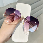 2022 New Rimless Square Sunglasses Women Brand Designer Diamond Sun Glasses Vintage Shades Female Pink Eyewear Gafas De Sol