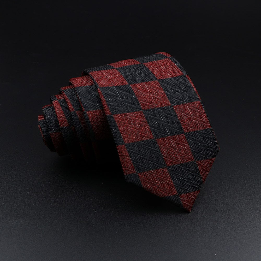 Men&#39;s Plaid Tie Cotton Black Grey Red Necktie Handmade Wool Narrow Collar Ties Wedding Business Party Suit Shirt Gift Accessory