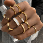 Modyle 10 pcs/set Bohemian Ring Set Gold Silver Color Wide Rings For Women Girls Simple Chain Finger Tail Rings