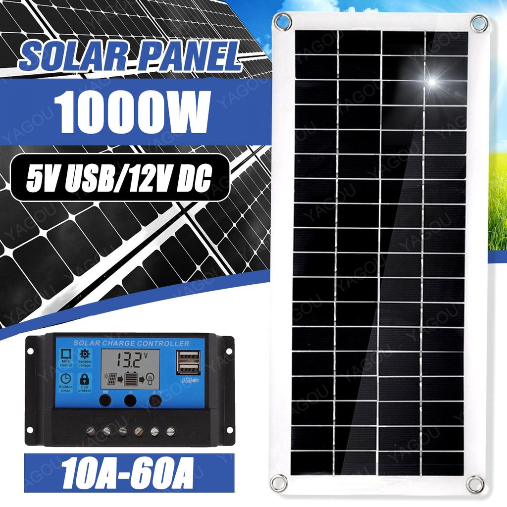 1000W Inverter Solar Panel Set 12V Solar Cell 10A-60A Controller Solar Plate Kit for Phone RV Car MP3 Charger Outdoor Battery