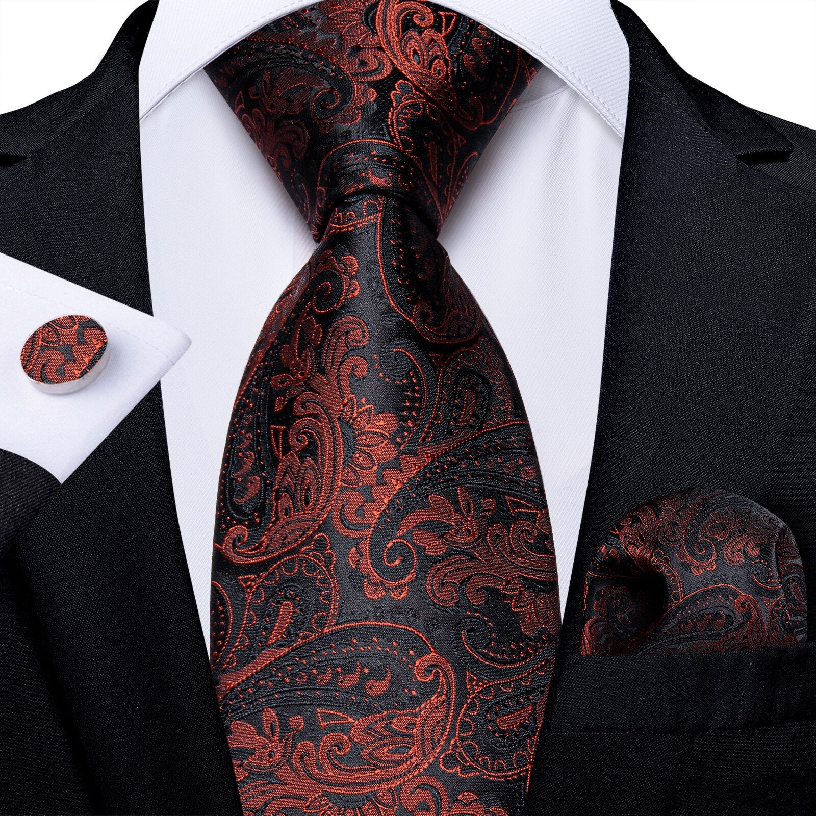 New Design Wedding Men Tie Red  Solid Striped Paisley Neckties For Men Business Dropshipping DiBanGu Hanky Cufflinks Tie Set