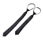 JK Japanese Black Simple Clip on Tie Security Tie Doorman Steward Matte Black Funeral Tie for Men Women Students Tie