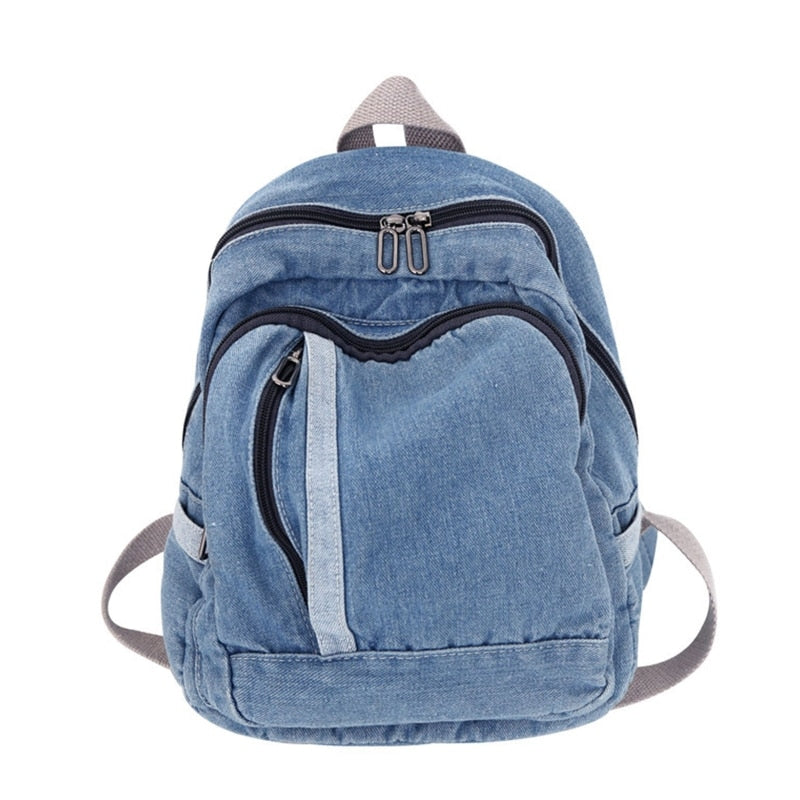 All-match Rucksack Denim Daypack Double Shoulder School Bag Blue Jean Backpack Schoolbag for Women Girls Shopping