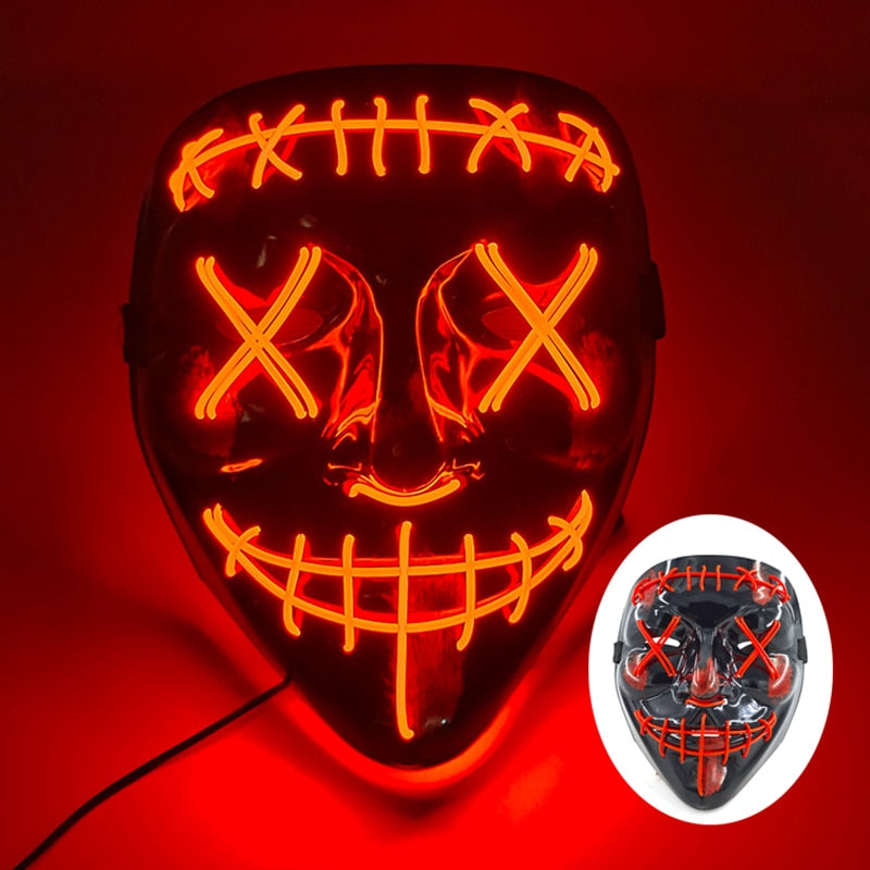 Halloween Neon Led Purge Mask Masque Masquerade Party Masks Light Luminous In The Dark Funny Masks Cosplay Costume Supplies