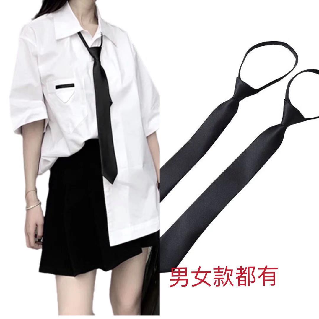 JK Japanese Black Simple Clip on Tie Security Tie Doorman Steward Matte Black Funeral Tie for Men Women Students Tie