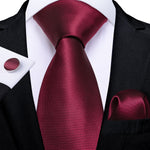 New Design Wedding Men Tie Red  Solid Striped Paisley Neckties For Men Business Dropshipping DiBanGu Hanky Cufflinks Tie Set