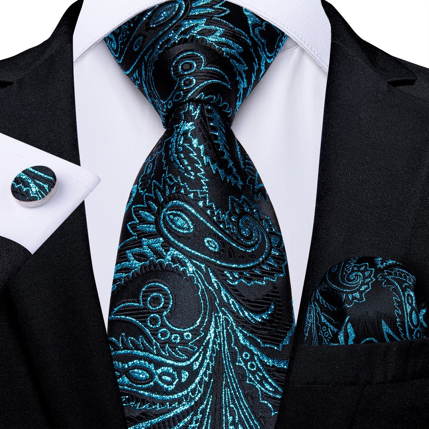 Gift Men Tie Teal Green Paisley Novelty Design Silk Wedding Tie for Men Handky cufflink Tie Set DiBanGu Party Business Fashion