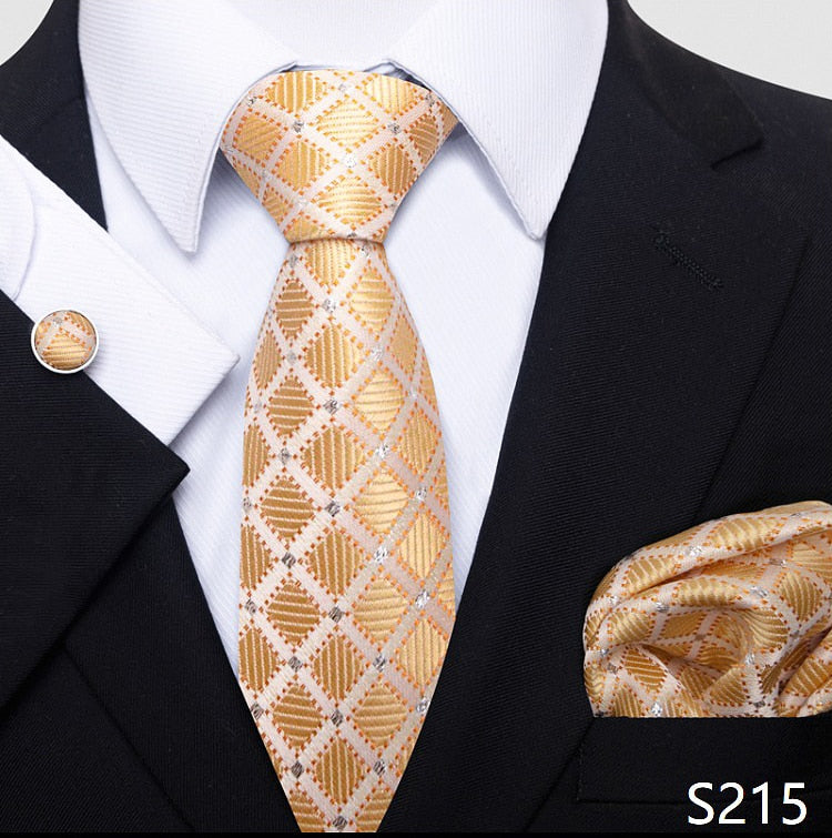 Fashion Brand Nice Handmade Silk Tie Handkerchief Cufflink Set For Men Necktie Orange Paisley Shirt Accessories lover&#39;s day