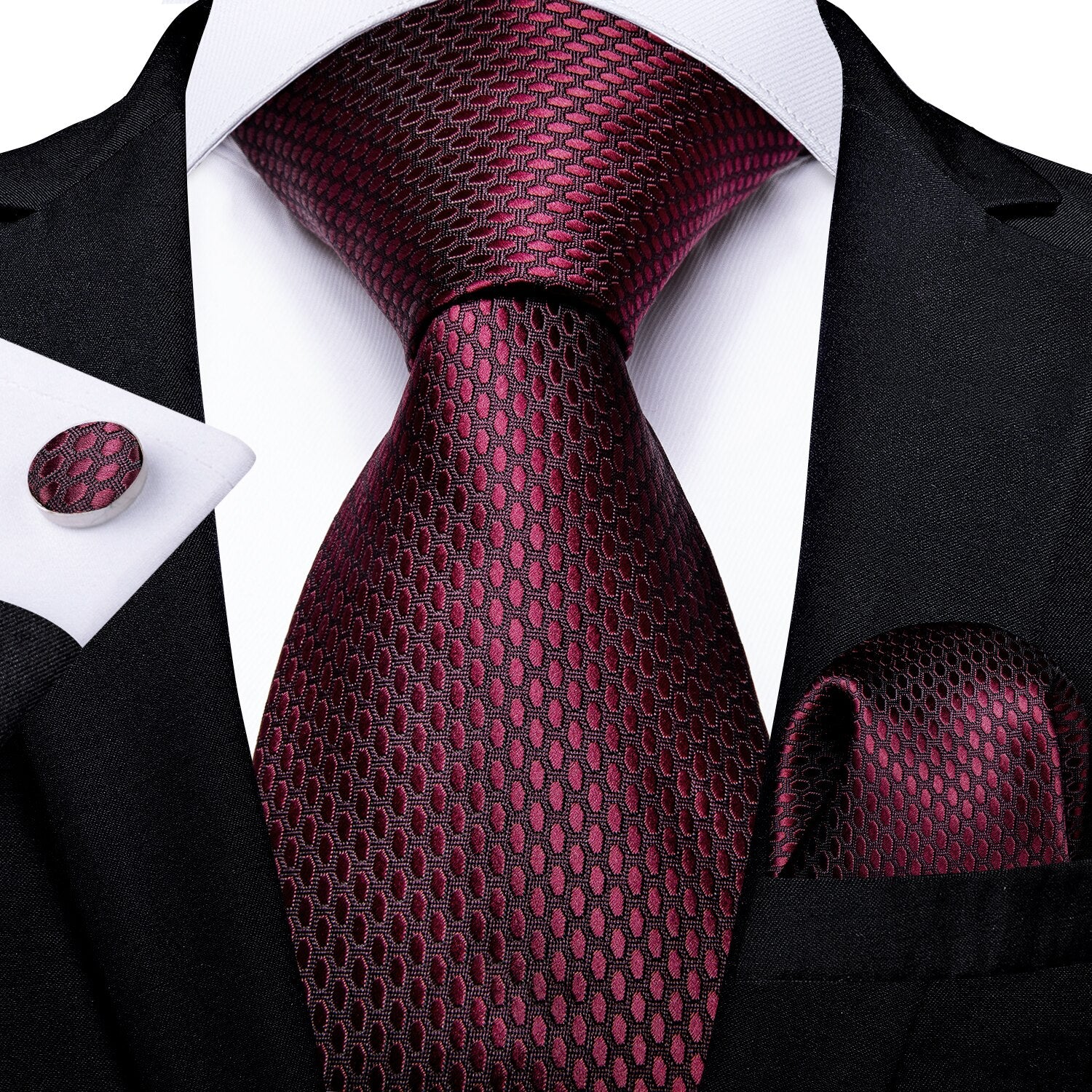 New Design Wedding Men Tie Red  Solid Striped Paisley Neckties For Men Business Dropshipping DiBanGu Hanky Cufflinks Tie Set