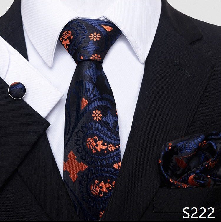 Fashion Brand Nice Handmade Silk Tie Handkerchief Cufflink Set For Men Necktie Orange Paisley Shirt Accessories lover&#39;s day