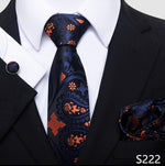 Fashion Brand Nice Handmade Silk Tie Handkerchief Cufflink Set For Men Necktie Orange Paisley Shirt Accessories lover&#39;s day