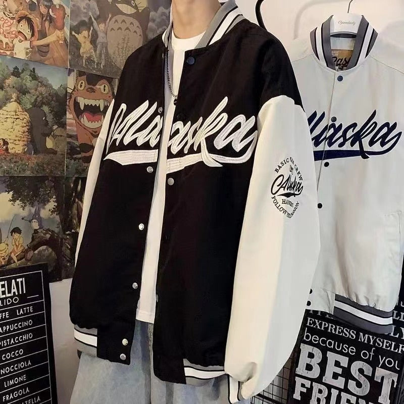 Retro bear embroidered baseball uniform men and women tide ins spring new loose couple street jacket jacket bomber jacket traf