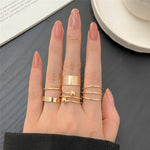 Modyle 10 pcs/set Bohemian Ring Set Gold Silver Color Wide Rings For Women Girls Simple Chain Finger Tail Rings