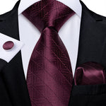 DiBanGu Men Tie Solid Pink Color Formal Wedding Necktie Silk Jacquard Woven Tie Handkerchief Cufflinks For Men Business Suit