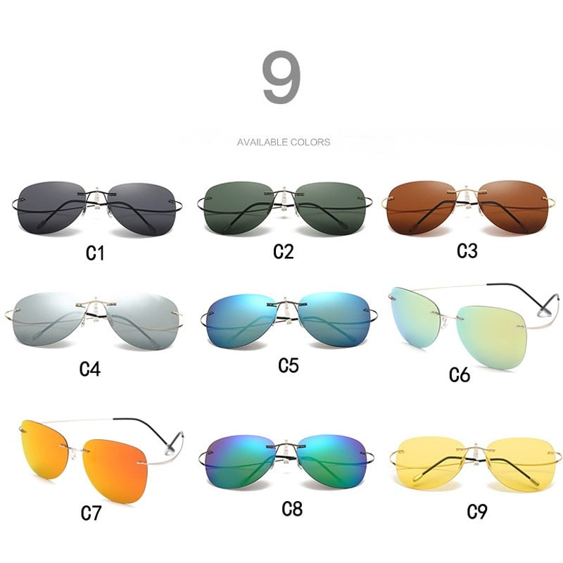 100% Titanium Polarized sunglasses Polaroid super Light Brand Designer Rimless Polaroid Gafas Men Sun glasses eyewear