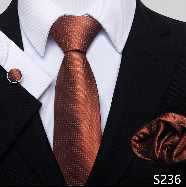 Fashion Brand Nice Handmade Silk Tie Handkerchief Cufflink Set For Men Necktie Orange Paisley Shirt Accessories lover&#39;s day