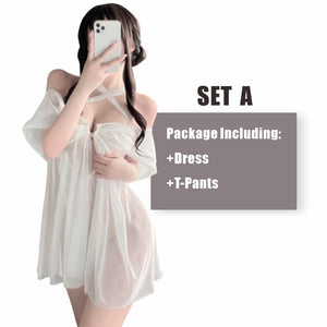 OJBK Women Lingerie Lace Nightgown Sleeveless Open Chest Sleepwear Soft Pajama Dress Short Nightdress Halter Boudoir Outfits New