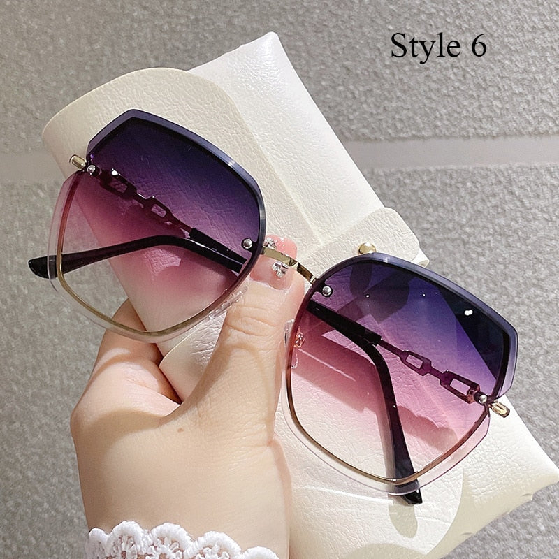 2022 New Rimless Square Sunglasses Women Brand Designer Diamond Sun Glasses Vintage Shades Female Pink Eyewear Gafas De Sol