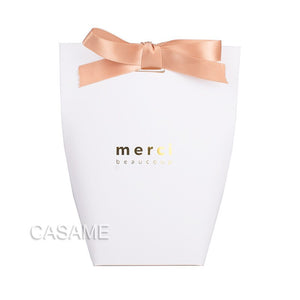 6 pcs Black White Kraft Paper Bag Bronzing French &quot;Merci&quot; Thank You Gift Box Package Brown Party Favor Candy Bags with Ribbon