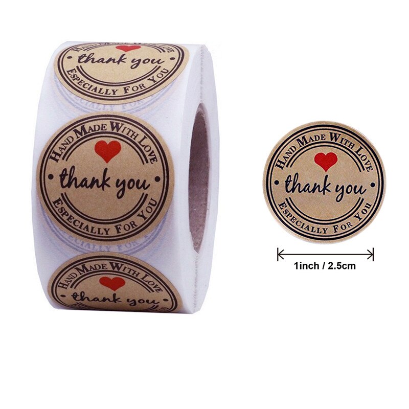 Thank you craft stickers Heart Handmade Cake decoration cookie Sealing Label Kraft Sticker Baking DIY Gift Stickers Party