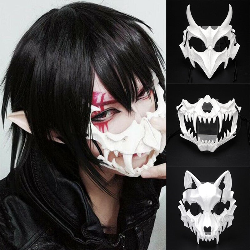 Halloween Carnival Party Mask Anime Dragon God Skeleton Half Face Masks Bone Skull Animals Mask Cosplay Dance Prom Costume Props