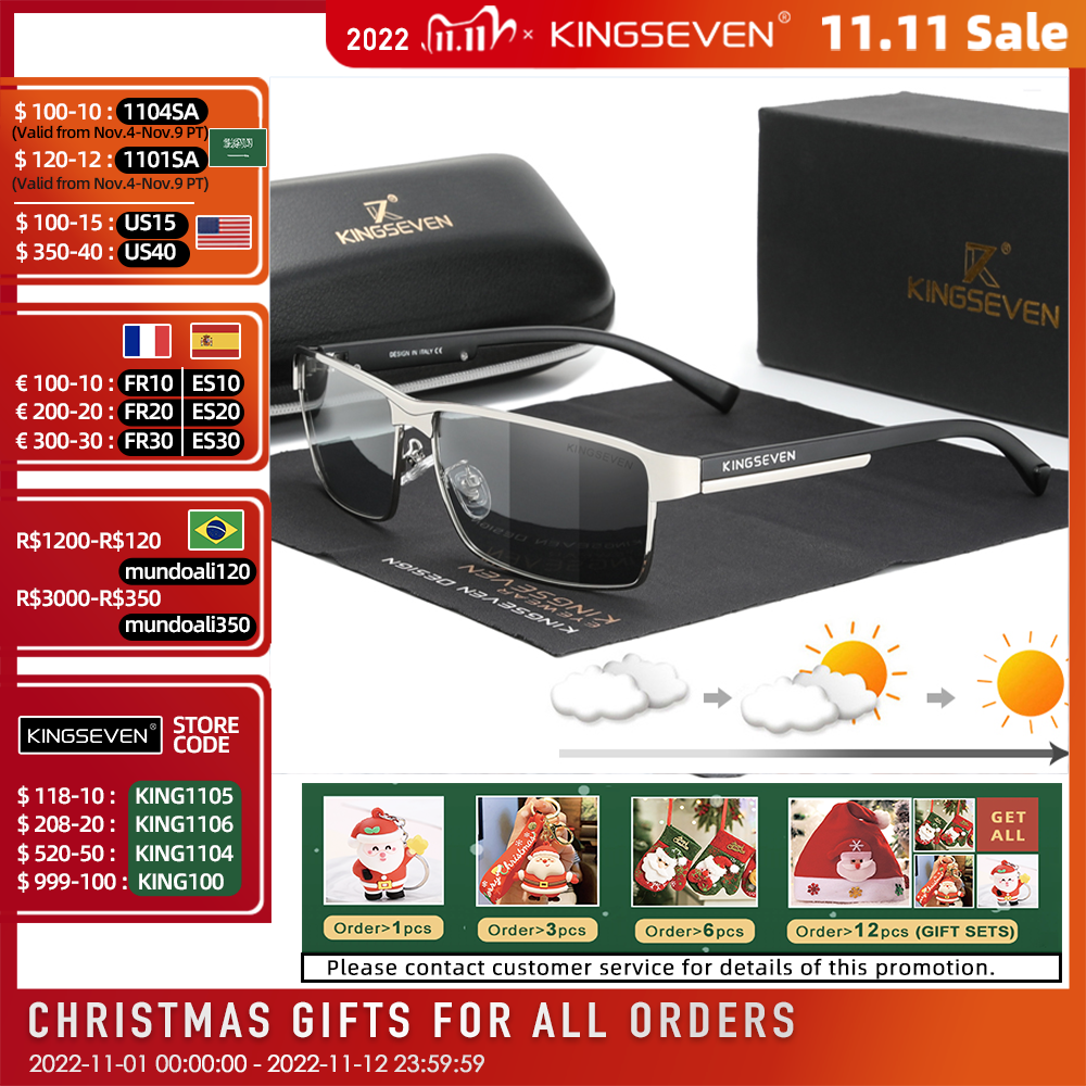 KINGSEVEN Fashion Photochromic Sunglasses Men Women Chameleon Polarized Pilot Sun Glasses Anti-glare Driving Eyeglasses UV400