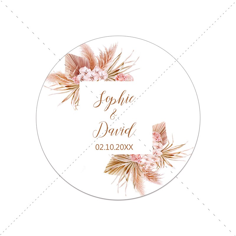 Pampas Grass Custom Name Date Round Circle Label Stickers Personalized Thank You Stickers for Bridal Shower Party Favors