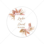 Pampas Grass Custom Name Date Round Circle Label Stickers Personalized Thank You Stickers for Bridal Shower Party Favors