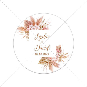 Pampas Grass Custom Name Date Round Circle Label Stickers Personalized Thank You Stickers for Bridal Shower Party Favors