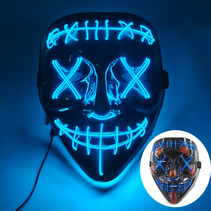 Halloween Neon Led Purge Mask Masque Masquerade Party Masks Light Luminous In The Dark Funny Masks Cosplay Costume Supplies