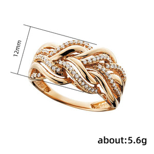 Huitan Hot Trend Gold Color Rings for Women Twist Design Luxury Inlaid Shiny CZ Fashion Luxury Wedding Engagement Jewelry Bulk