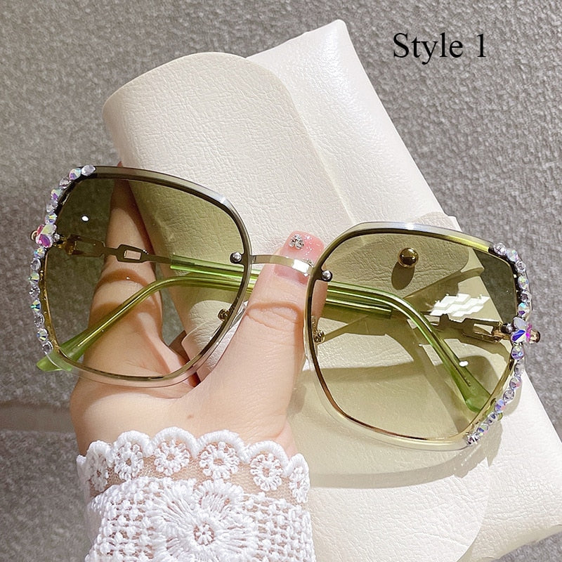 2022 New Rimless Square Sunglasses Women Brand Designer Diamond Sun Glasses Vintage Shades Female Pink Eyewear Gafas De Sol