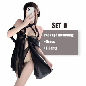 OJBK Women Lingerie Lace Nightgown Sleeveless Open Chest Sleepwear Soft Pajama Dress Short Nightdress Halter Boudoir Outfits New