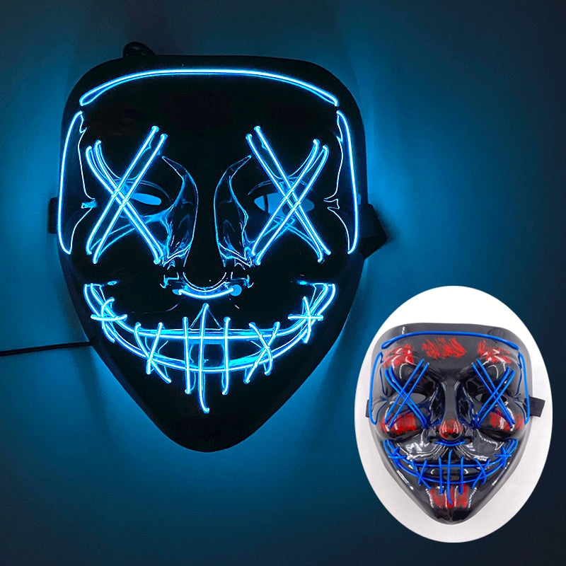 Halloween Neon Led Purge Mask Masque Masquerade Party Masks Light Luminous In The Dark Funny Masks Cosplay Costume Supplies