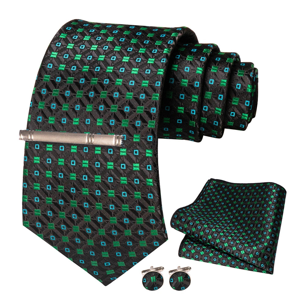 JEMYGINS Men Green Ties Striped Tie Paisley Silk Wedding Tie For Men Necktie Hanky Cufflink Set Party Business Fashion Designer