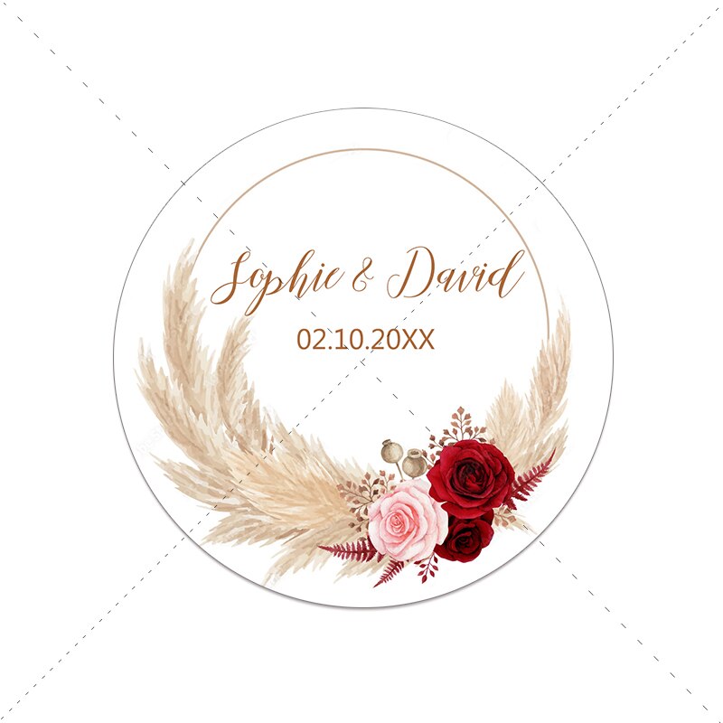 Pampas Grass Custom Name Date Round Circle Label Stickers Personalized Thank You Stickers for Bridal Shower Party Favors