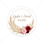 Pampas Grass Custom Name Date Round Circle Label Stickers Personalized Thank You Stickers for Bridal Shower Party Favors