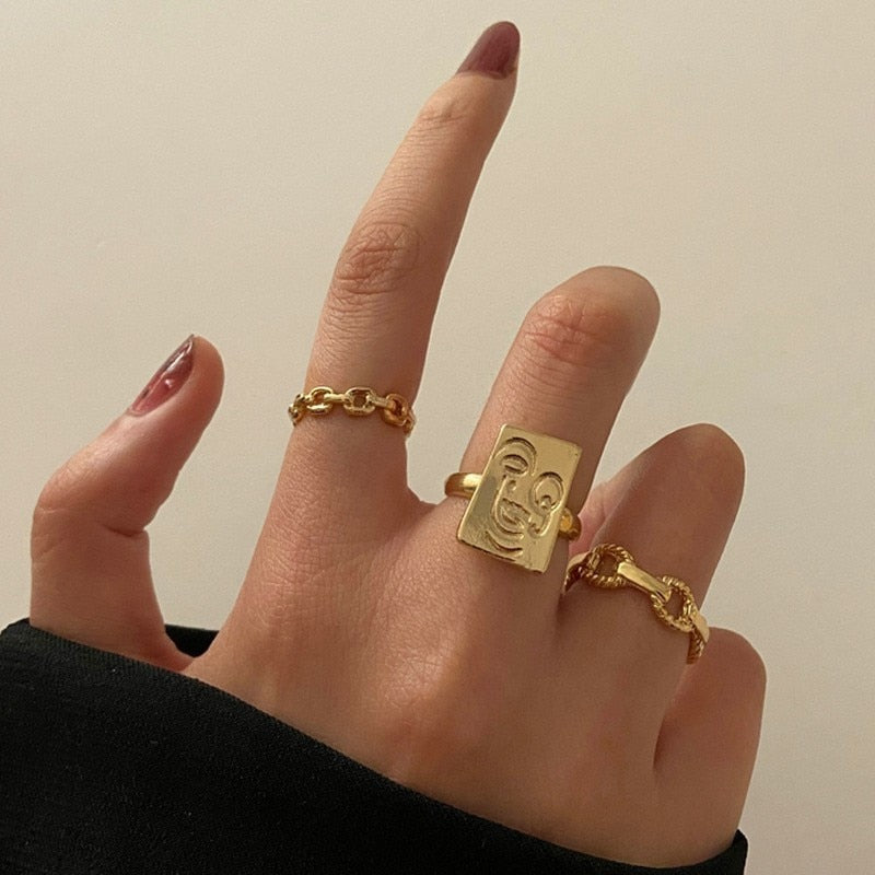 Modyle 10 pcs/set Bohemian Ring Set Gold Silver Color Wide Rings For Women Girls Simple Chain Finger Tail Rings