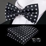 Hi-Tie Classic Black Bow Ties for Men 100% Silk Butterfly Pre-Tied Bow Tie Pocket Square Cufflinks Suit Set Floral Gold Bowties