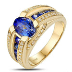 Men&#39;s Fashion 18K Gold Color Ring Luxury Domineering Blue Gem Ring Wedding Engagement Ring Party Jewelry Size 6-13