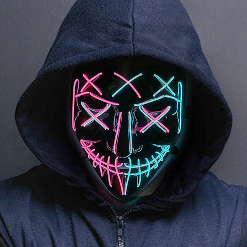 Halloween Neon Led Purge Mask Masque Masquerade Party Masks Light Luminous In The Dark Funny Masks Cosplay Costume Supplies