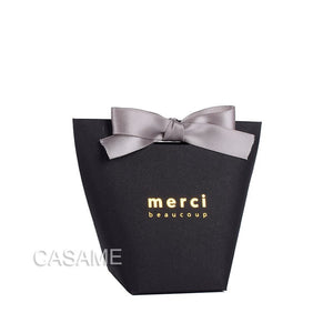 6 pcs Black White Kraft Paper Bag Bronzing French &quot;Merci&quot; Thank You Gift Box Package Brown Party Favor Candy Bags with Ribbon