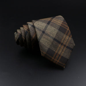 Men&#39;s Plaid Tie Cotton Black Grey Red Necktie Handmade Wool Narrow Collar Ties Wedding Business Party Suit Shirt Gift Accessory