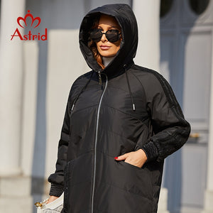 Astrid 2022 Spring Women&#39;s Parkas Plus Size Padded Coats Hooded Fashion Wool Textile Stitching Jacket Outerwear Quilted AM-10122